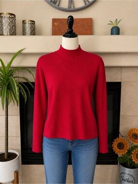 Nordstrom Women’s XL Ribbed Mock Neck Sweater Red 100% Cotton Long Sleeve Knit
